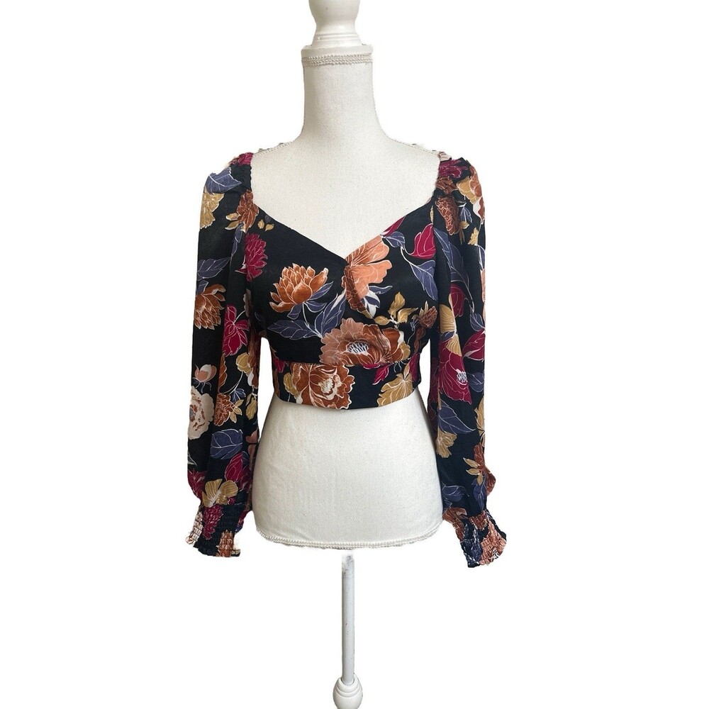 NWT Band Of The Free Women's S Black Berry Floral Crossover Top Deep V Back Tie